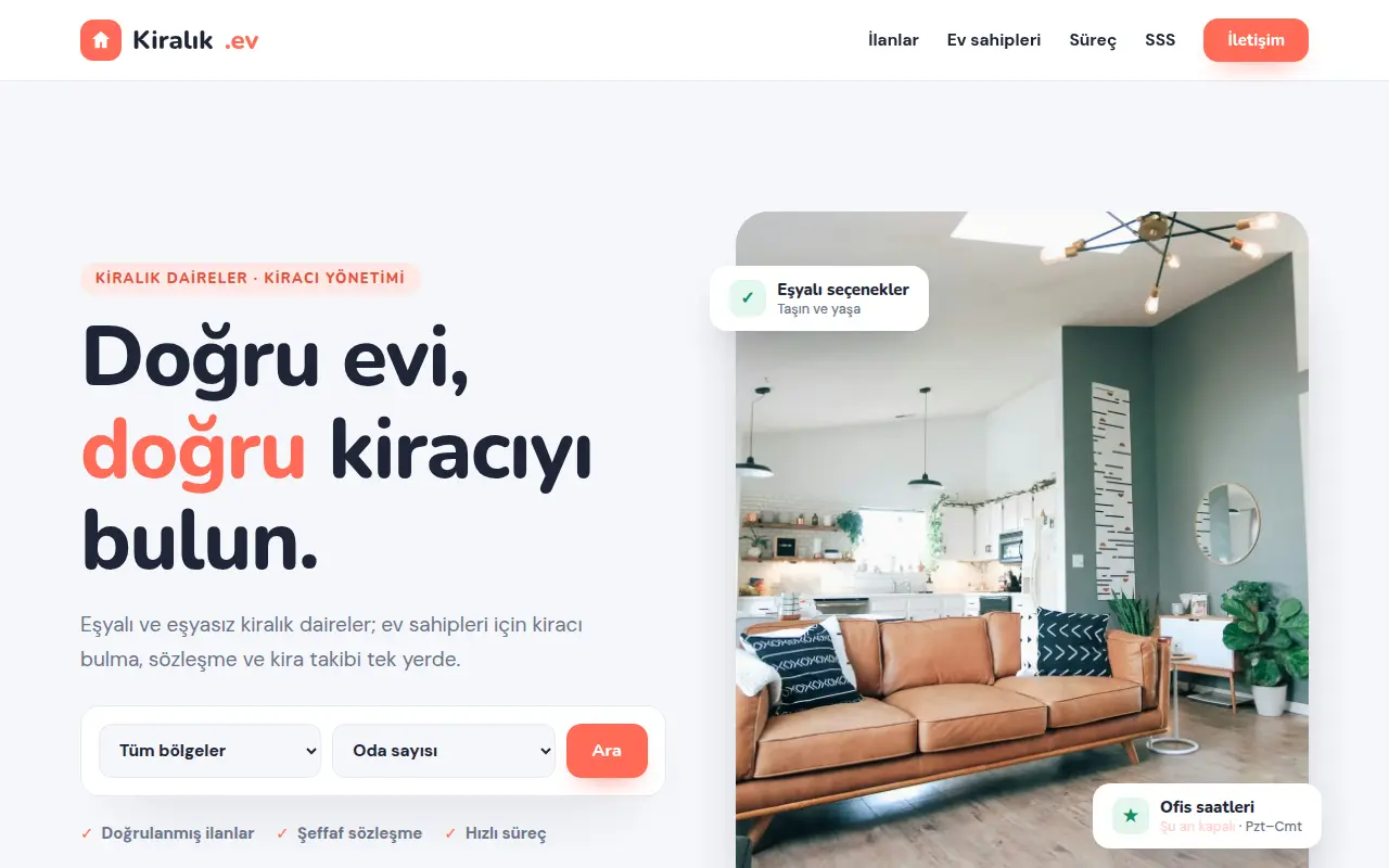 Kiralık Ev & Kiracı Yönetimi Web Sitesi — Kiralık.ev